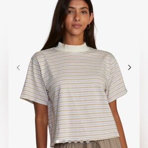 RVCA Women's Short Sleeve Striped Tee in White, Light Blue & Beige